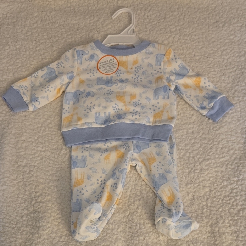 Baby One Piece with Elephant Print - Blue and Yellow
